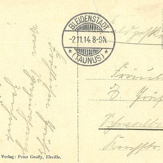 Bild1870d 2.11.1914 Postkarte Gasthaus Hähnchenmühle Rückseite