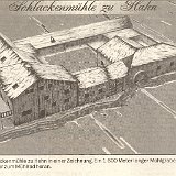 Bild0319 Eine Zeichnung der Schlackenmühle wie sie im Betrieb aussah. Der Mühlgraben began an der Aarmühle.